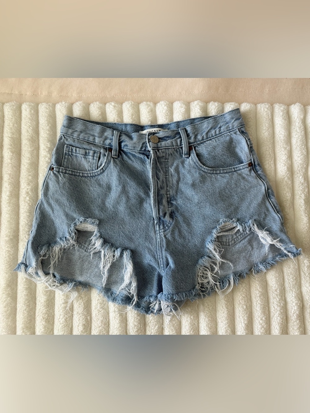 PacSun Light Blue Frayed vintage High-Rise Denim Shorts